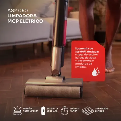 Limpador Mop Elétrico Amvox Asp 060 Duplo Motor 60w BivoltLimpador Mop Elétrico Amvox Asp
