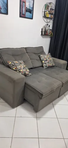 Sofá Retrátil Cinza 3 lugares
