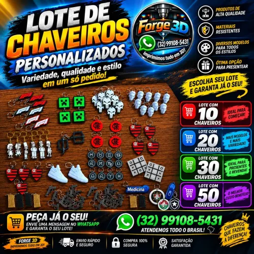 Lotes de Chaveiros Impressos em 3D LEIA TUDO