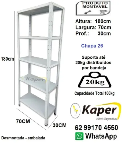 Estante de Aço compacta 70 - 5B Cinza ( nova ) 180cm x 70cm x 30cm