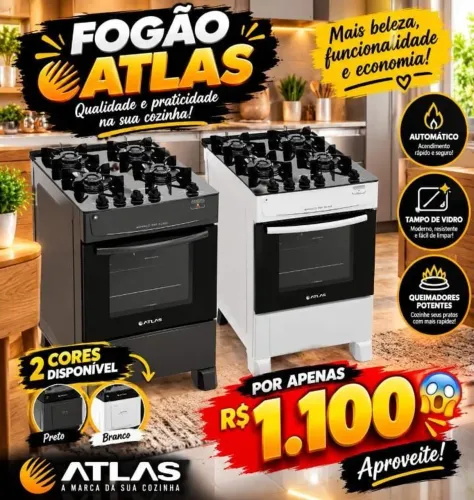 Fogão atlas 4 bocas mesa de vidro novos