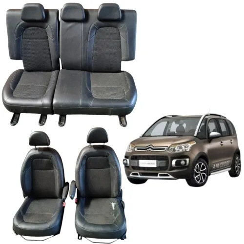 Jogo Banco Tecido Couro Citroen Aircross 2011 2012 2013 2014 Cinza Escuro quase Preto