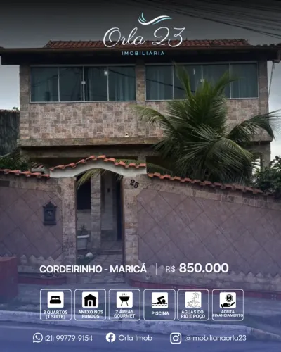 CORDEIRINHO, ORLA 23 IMOBILIÁRIA VENDE! Excelente casa dúplex próximo da praia