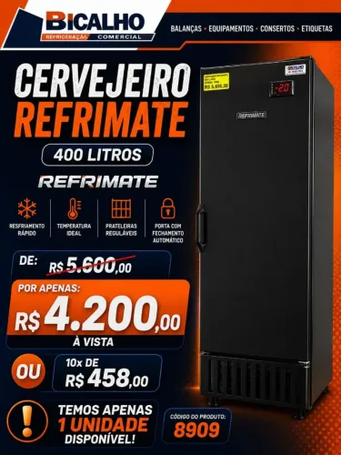 CERVEJEIRO REFRIMATE 400LITROS - PRODUTO DE MOSTRUÁRIO