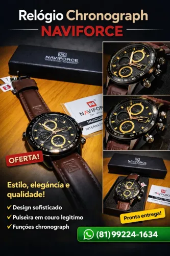 relógio masculino naviforce original -pulseira de couro Premium, À Prova D?Água