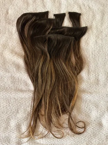 Mega hair castanho claro com luzes 6 fitas