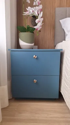 Conjunto com 2 Mesas de Cabeceira Azuis Novas - Direto de Showroom
