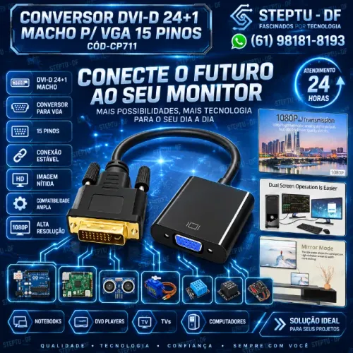 Conversor Dvi-d 24+1 Macho P/ Vga 15 Pinos Arduino Automação COD-CP711  
