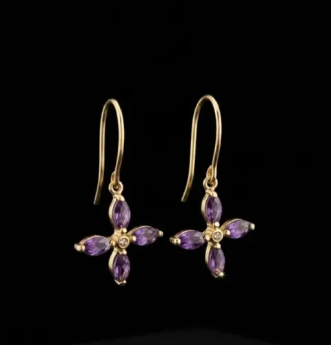 Brinco Ouro 18K e Ametistas