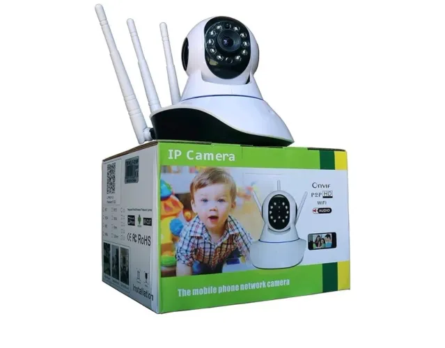 Câmera Ip Sem Fio 360° 3 Antenas Hd Wifi Visão Noturna Alarme