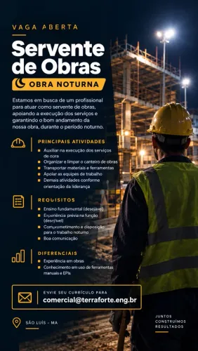 VAGA ABERTA - SERVENTE DE OBRAS