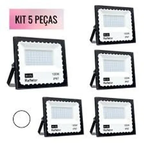 5 Refletores 100w Led SMD Slim Mini Branco Frio Ip67 Fotos Ilustrativas