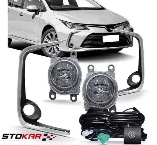 Farol De Milha LED Corolla 2020 C/ Moldura Cromada Botão Modelo Original