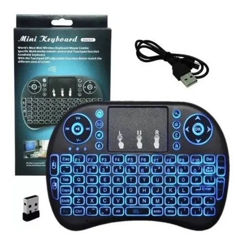 Mini Teclado Sem Fio Touchpad com Luz Led para Tv Smart Tv Box Android PC