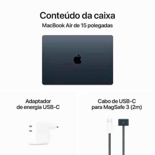 MacBook Air Apple 15", M3, Cpu de 8 Núcleos, GPU de 10 Núcleos, 8GB, Ssd 256GB, Midnight