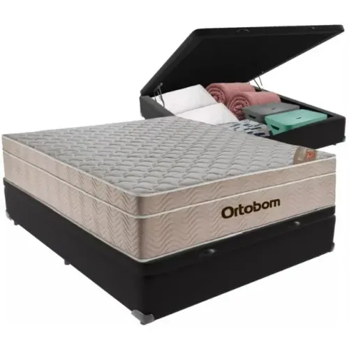 Colchão Casal Airtech Springpocket + Base Box Baú - Ortobom + Biostar