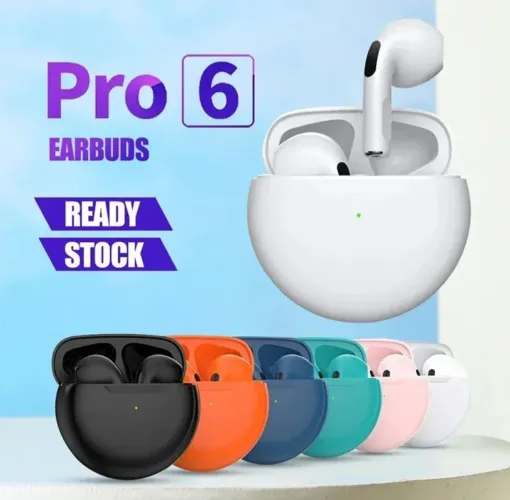 Fone de Ouvido Pro 6 Bluetooth - Cores Branco e Azul - Pronta Entrega