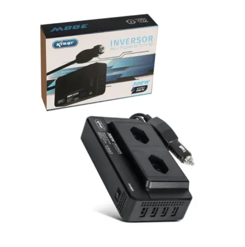 INVERSOR DE POTENCIA VEICULAR 300W 12V PARA 110V / USB KNUP KP-TC13 PRETO