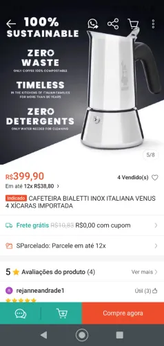 Cafeteira Italiana Bialetti inox