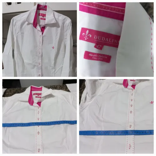Camisa Dudalina branca com detalhes em rosa tamanho 42