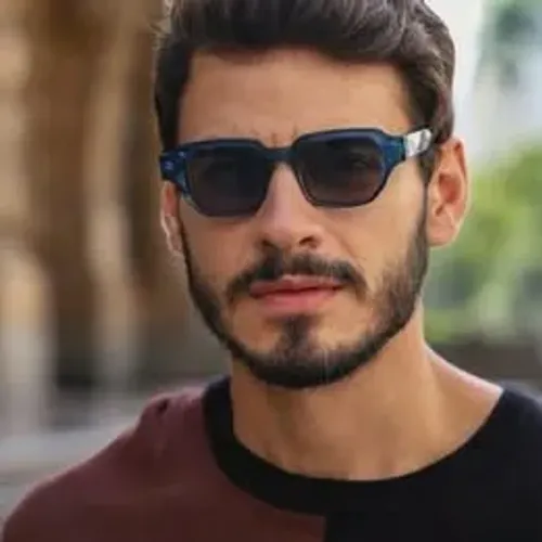 Óculos de Sol Clássico Retangular Copa - Preto Azul Transparente - Acetato