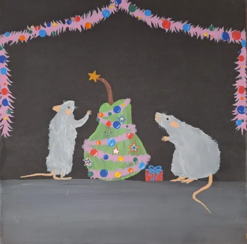 Quadro Pintura "Rat Christmas"