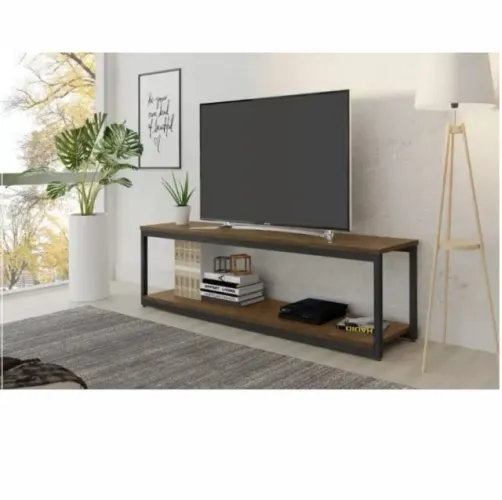 Rack Estilo Industrial Para Tv, Preto Amadeirado