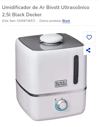 Umidificador de ar Black Decker ultrassonico bivolt