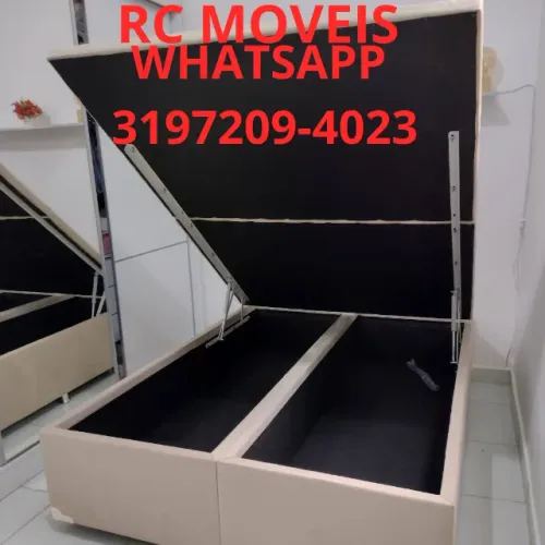 Cama Box Baú Casal 1.38x1.88 Bipartido - Madeira Reforçada e Pistão a Gás