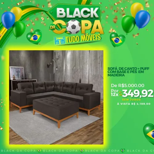 Sofa de canto + puff grande pés madeira maciça