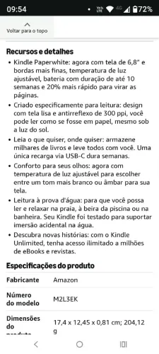 KINDLE 16 GB. TELA 6'8'' - 10ª GERAÇÃO