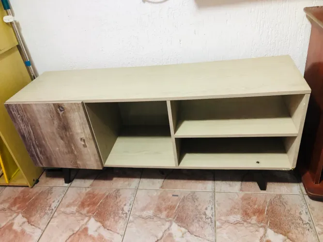 Rack TV 1,50m 4 Nichos 1 Porta Madeira Clara