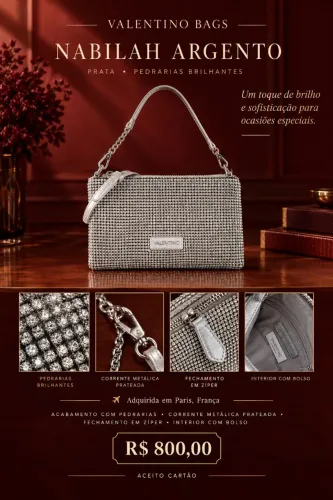 Bolsa Valentino Nabilah Prata com Pedrarias Brilhantes- Aceito cartão