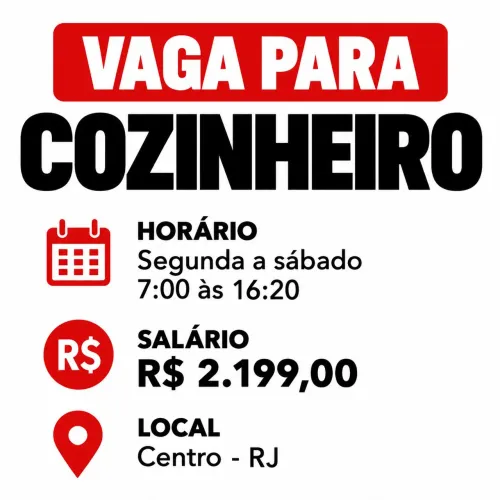 Vaga para cozinheiro centro RJ