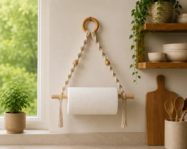 Porta papel toalha em macramê - Para cozinha ou banheiro