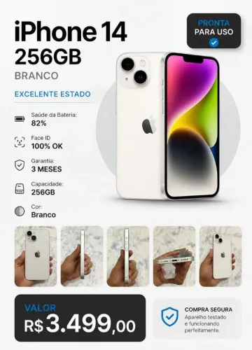 iPhone 14 256 caixa e NF garantia de 3 meses 