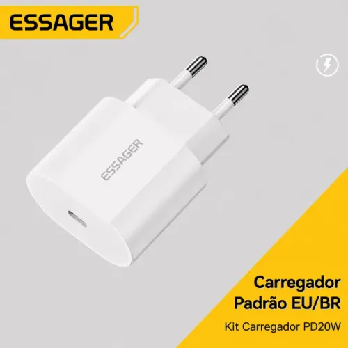 Carregador Essager PD 20W USB-C - Novo, Carregamento Rápido