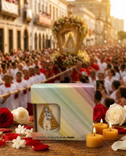 CANECA PORCELANA PREMIUM 300ML COM IMAGEM DA SANTA NOSSA SENHORA DE NAZARÉ
