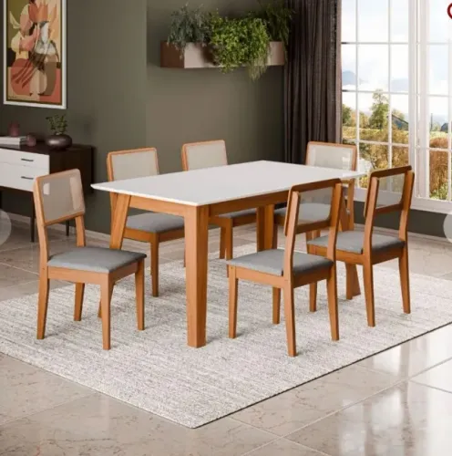 Mesa de jantar 78cm x 160cm com 6 cadeiras