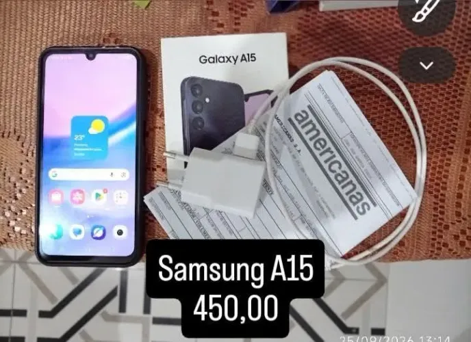 Samsung a15 na caixa zero completo 450 reais 128 gigas