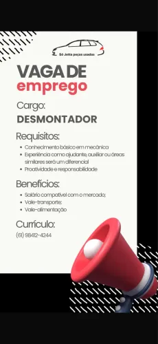 Vaga para ajudante de mecânico e ou mecânico