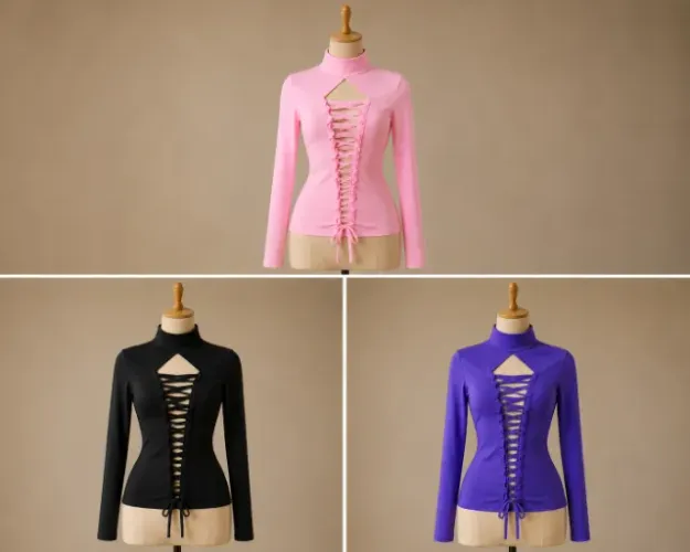 Blusa gola alta com recortes frontal em 3 cores disponível,item nunca usado/novo