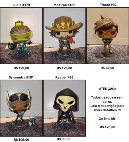 Kit 5 Pop Funko Overwatch Original Usado - #92 #93 #179 #181 #182 Leia Anuncio