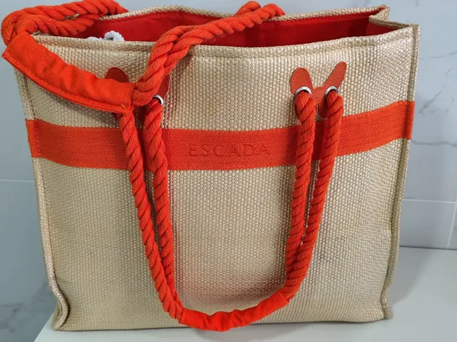 Bolsa de Praia Escada Vintage Original - Palha e Laranja
