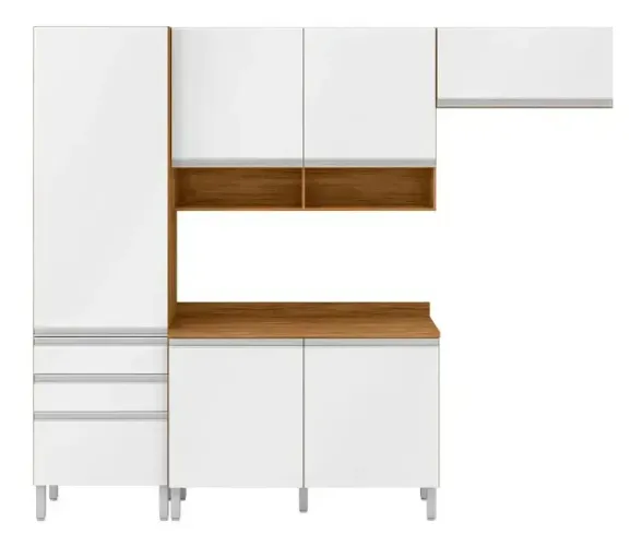 Cozinha Compacta Bartira Jaspe Com 6 Portas E 3 Gavetas Cor Damasco com Branco - USADA