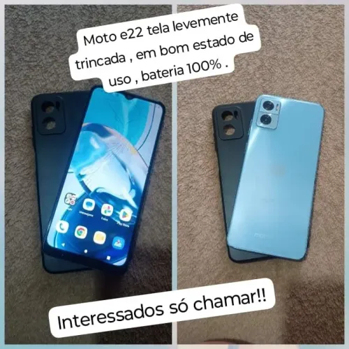 Motoe22 tela levemente trincada , em bom estado para uso , bateria 100%