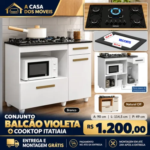 Conjunto Balcão violeta+ cooktop