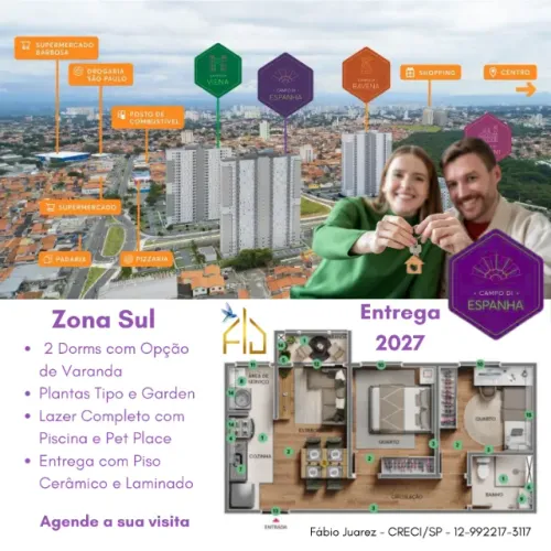 O Campo Di Espanha é para você! Zona Sul. Entrega em 2027 com piso. Próx. Mercado Barbosa