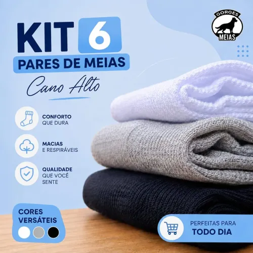 Kit com 6 pares de meias cano longo grossa
