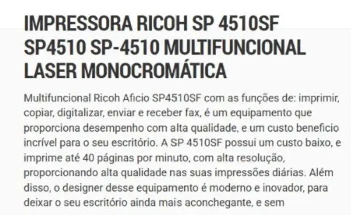 Impressora Multifuncional Ricoh SP4510sf